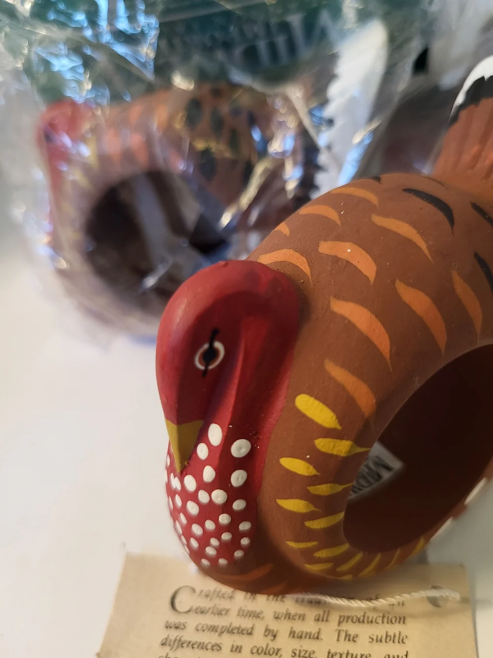 Vintage Midwest Cannon Falls S/8 Wood Turkey Napkin Rings Thanksgiving NIP